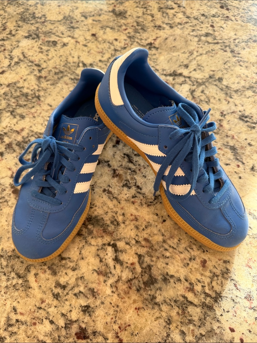 adidas Kids Blue Sneakers with White Stripes and Gum Sole